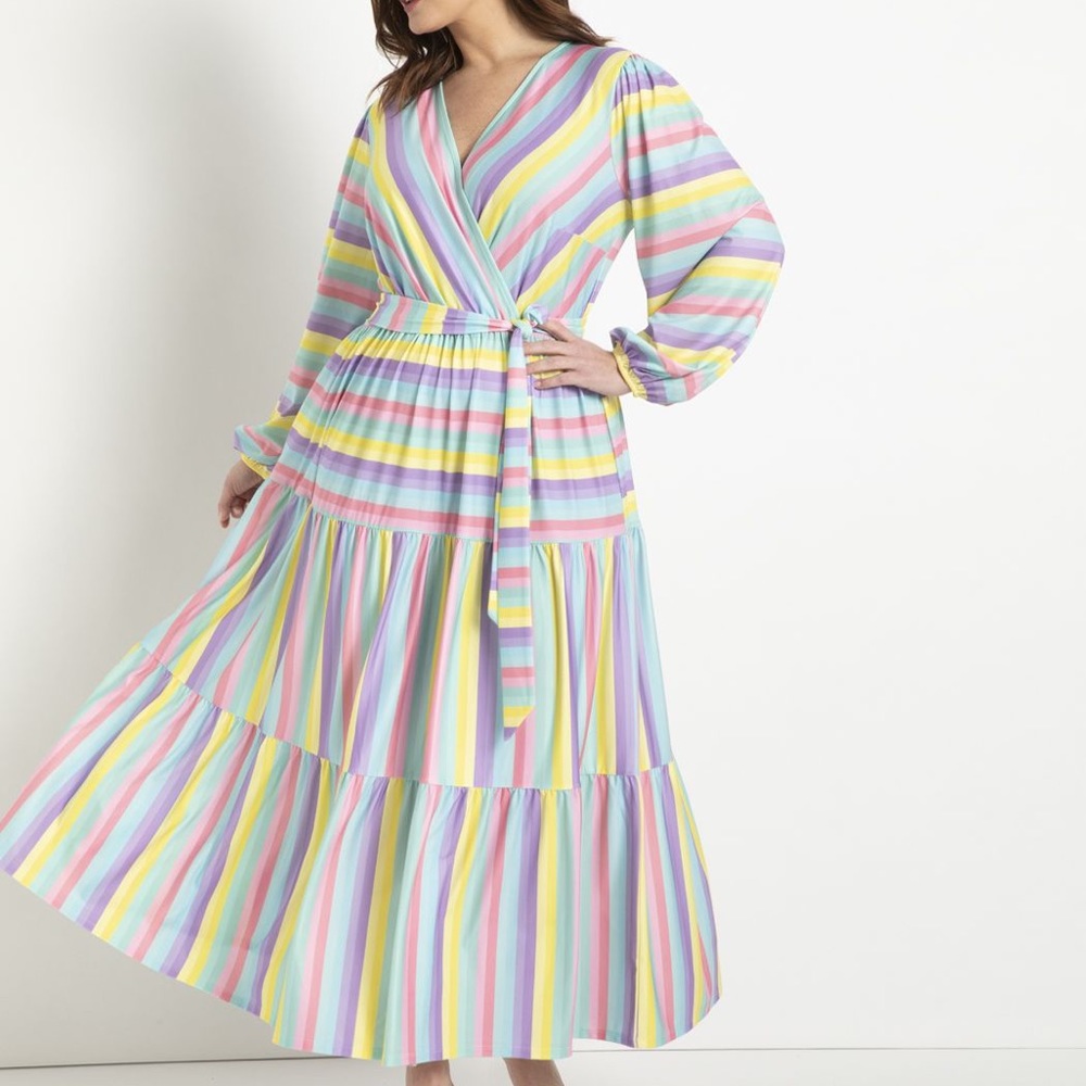 ELOQUII Tiered Striped Maxi Dress